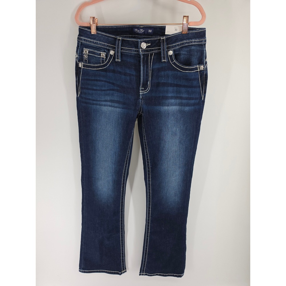 Miss Me Womens Mid-Rise Bootcut Jeans Fleur De Lis Dark Wash M9592BV 30x32 NWT